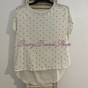 Old Navy Blouse Women's XXL Ivory Polka‎ Dot Short Sleeve Crew Neck Shirt Top